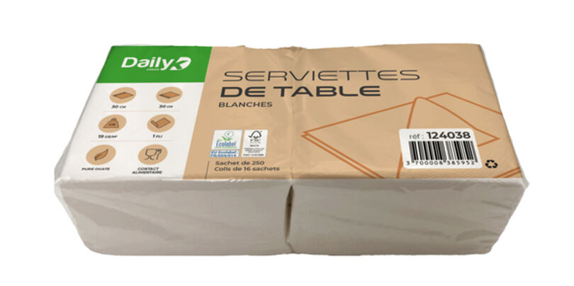 Image de Serviette 30x30cm blanche 1 pli ouate Ecolabel DAILY K GREEN- Ct 4000