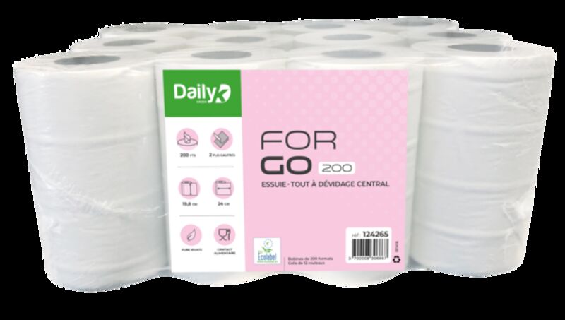Image de Essuie-tout gaufré blanc FORGO 200 COMPACT Dailyk Green- Colis 12 rlx