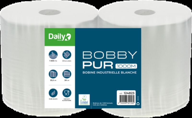 Image de Bobine pure blanche Ecolabel BOBBYPUR 1000M Dailyk Green- Lot de 2