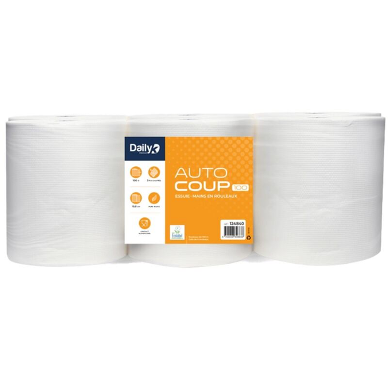 Image de Essuie-mains blanc 100m Ecolabel AUTOCOUP 100 DailyK Premium- 6 rlx