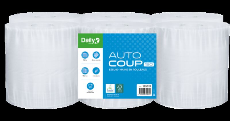 Image de Essuie-mains blanc 150m écolabel AUTOCOUP 150 DAILYK GREEN - 6 rlx