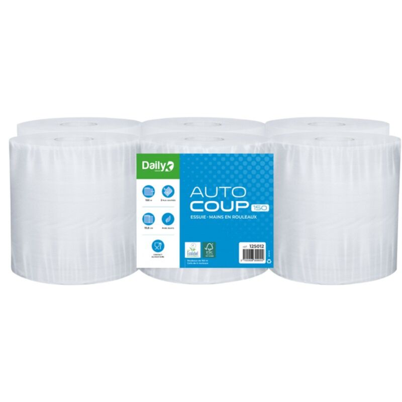 Image de Essuie-mains blanc 150m écolabel AUTOCOUP 150 DAILYK GREEN - 6 rlx