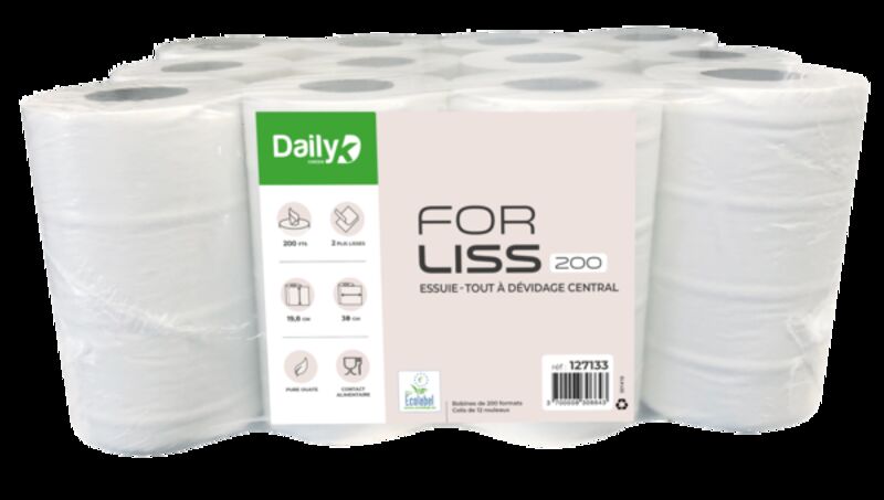 Image de Essuie-tout lisse blanc FORLISS 200 Dailyk Green - Colis de 12 rlx