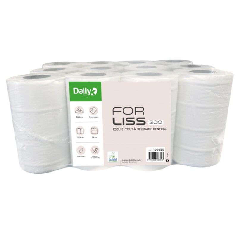 Image de Essuie-tout lisse blanc FORLISS 200 Dailyk Green - Colis de 12 rlx