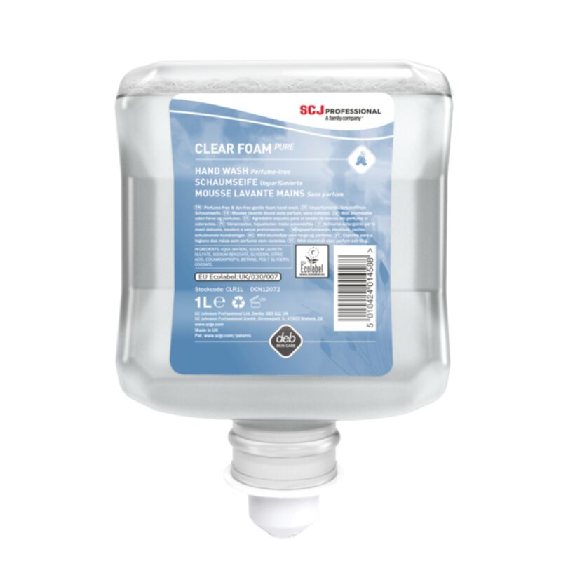 Image de Mousse lavante mains corps écolabel non parfumée 1l CLEAR FOAM-Ct 6