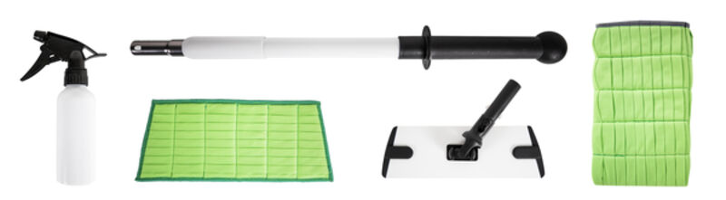 Image de Kit nettoyage vitres : gant, bandeau, support, manche, pulvérisateur