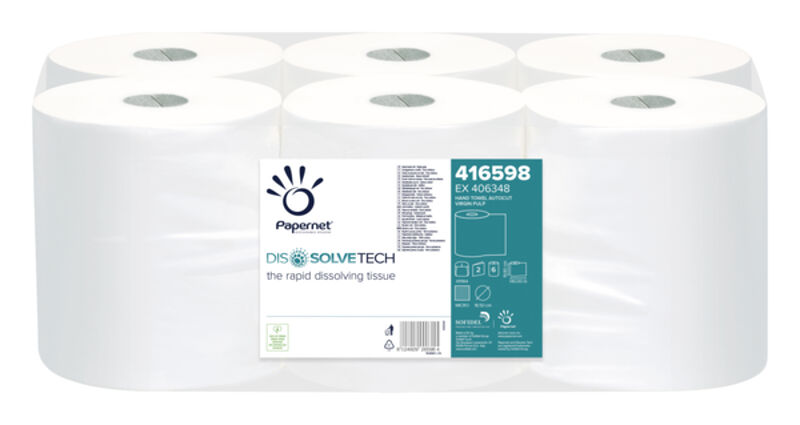 Image de Essuie-mains 2 pl. g/c pure ouate DISSOLVETECH 140m - Colis 6 rlx
