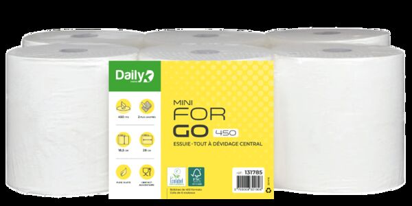 Image de FORGO 450 MINI Essuie-tout 450fts gauf. p.ouate Ecolab. blanc - 6 rlx