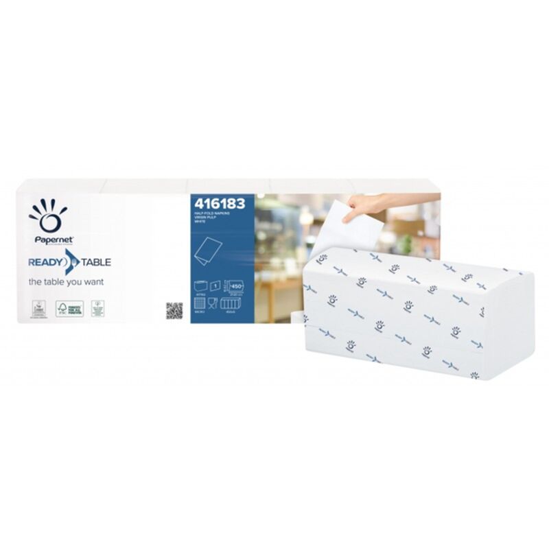 Image de Serviette 33x22cm blanche ouate Ecolabel pliés 1/4 - Ct de 4400