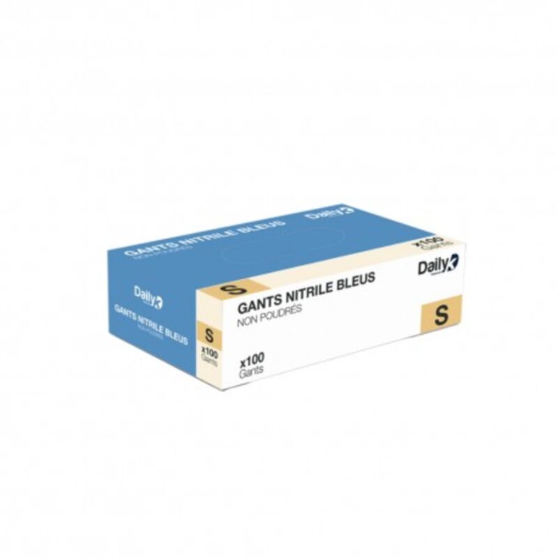 Image de Gant nitrile bleu non-poudré EN 455-2 (S à XL) - Boite de 100