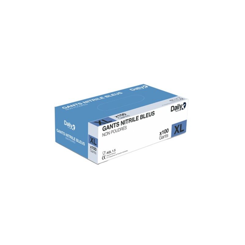 Image de Gant nitrile bleu non-poudré EN 455-2 (S à XL) - Boite de 100