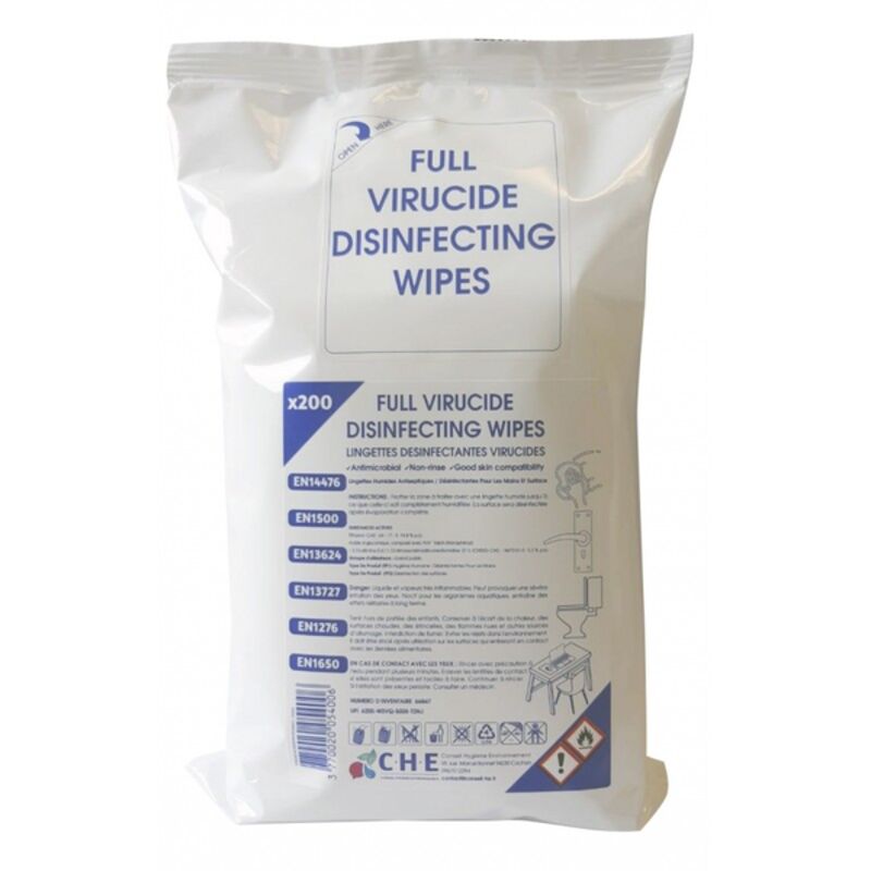 Image de Lingettes désinfectantes mains et surfaces EN14476 - Sachet de 200