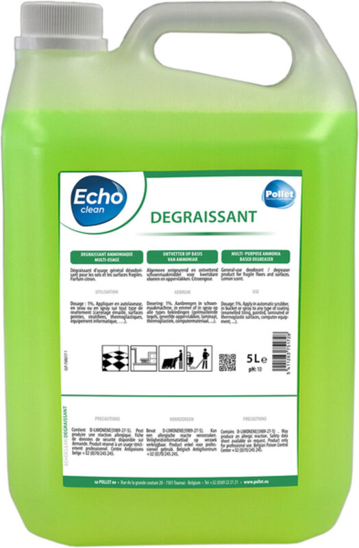 Image de ECHOCLEAN DEGRAISSANT ammoniaqué multi-usages - Bidon 5L