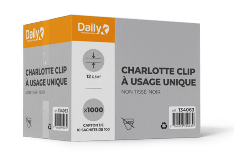 Image de Charlotte à clip usage unique non tissée noire 10X100 - Ct 1000