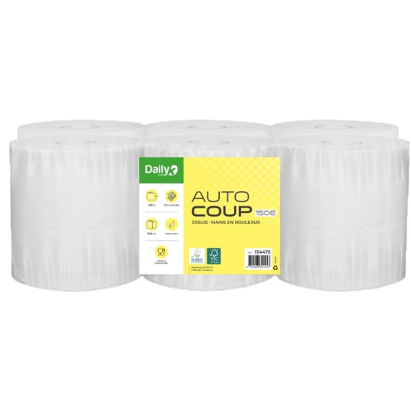 Image de Essuie-mains blanc 150m écolabel AUTOCOUP 150E DAILYK GREEN- 6 rlx