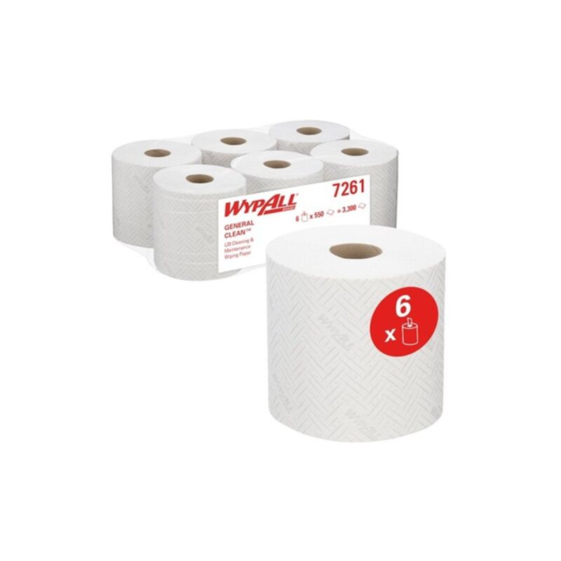 Image de Bobine dévidage central 550F blanche 2plis 24.5cm x 18.3cm WYPALL L