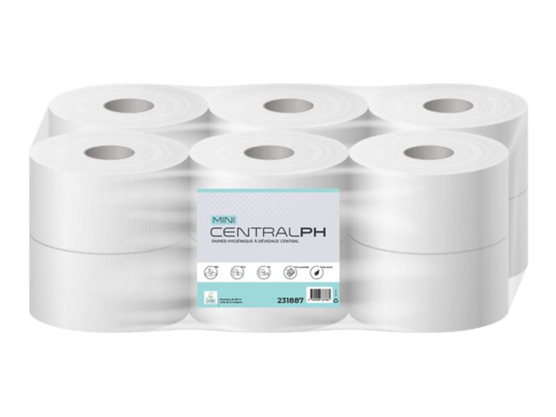 Image de PH à dévidage central p. ouate blanc 180m - Colis 12 rlx