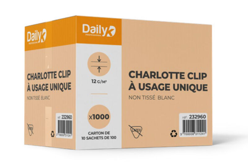 Image de Charlotte à clip usage unique non tissée blanche 10X100 - Ct 1000