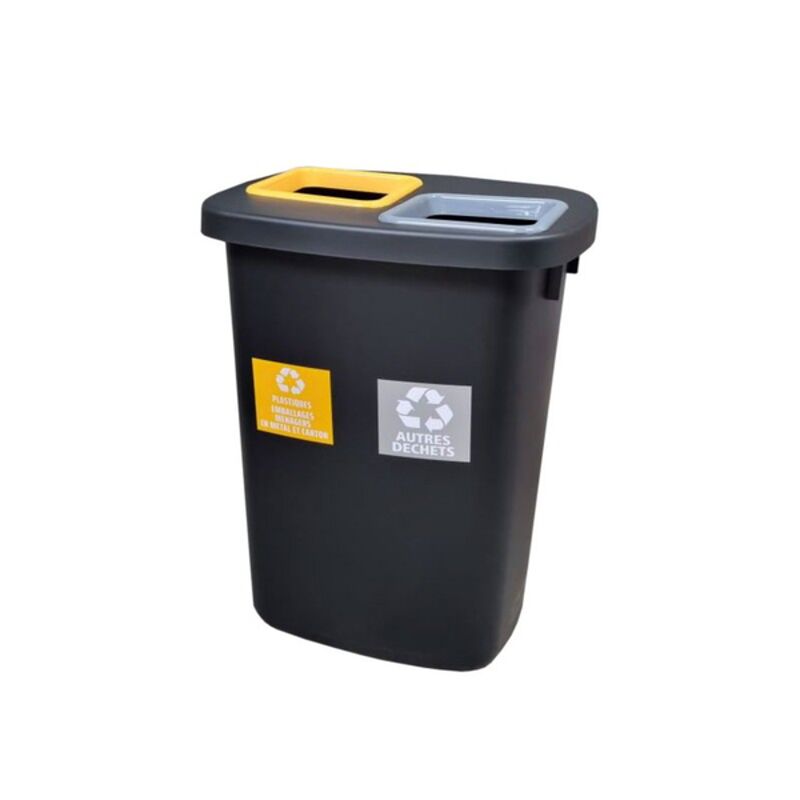 Image de Poubelle noire 2x45L Atrium duo ecogreen Clips couleurs + étiquettes