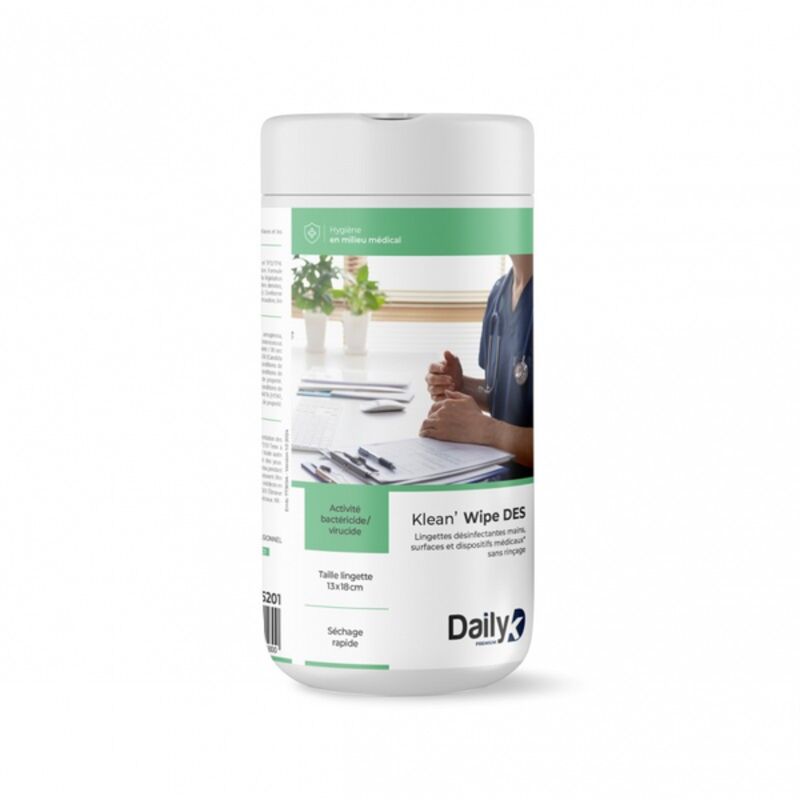 Image de KLEAN'WIPE DES Lingettes désinfectantes DAILYK PREMIUM - Boite de 100